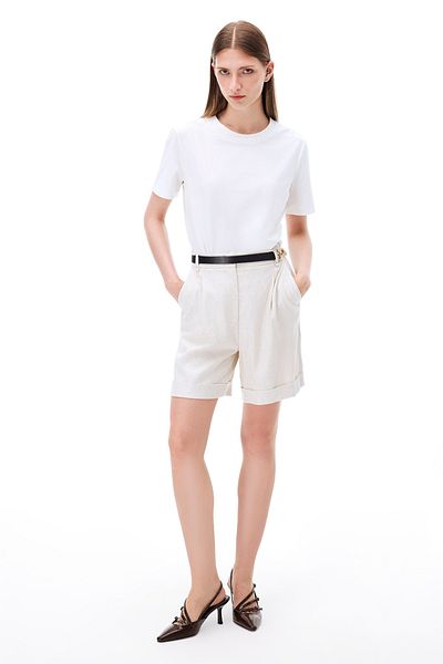 Perspective Monostar Regular Fit Tube Leg Beige Color Women's Shorts