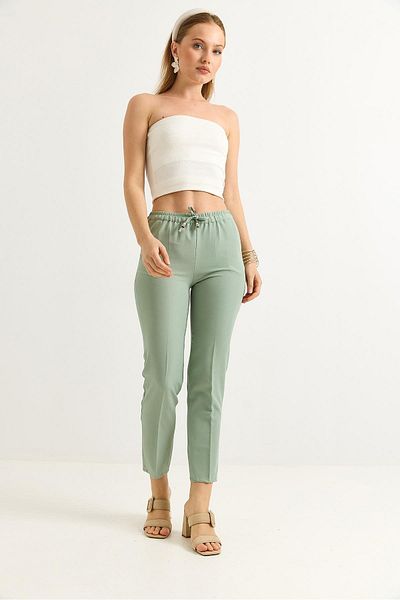 Raneel Kazançlı Alışveriş Elastic Waist Short Leg Double Crepe Trousers Çağla
