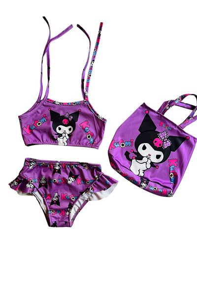 YUMİYUMM Girl's Character Purple Bag Bikini Set