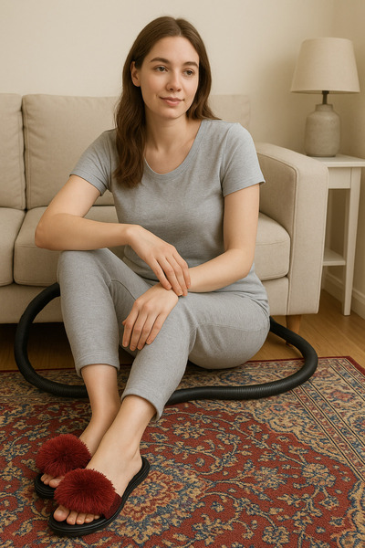 semoş kozmetik Bordo Püsküllü Ev Terliği