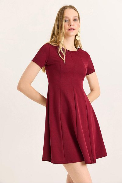 Raneel Kazançlı Alışveriş Trend Mini Flared Dress Burgundy