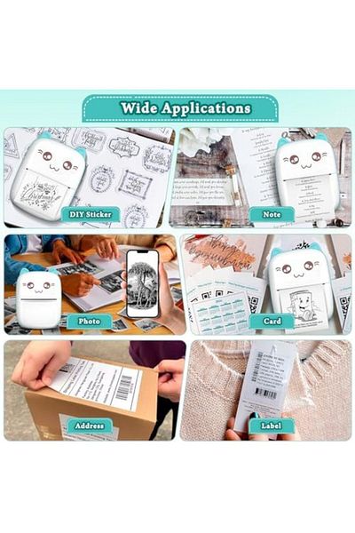 Generic طابعة حرارية صغيرة محمولة - طابعة بلوتوث لاسلكية مدمجة للصور والملاحظات والملصقات