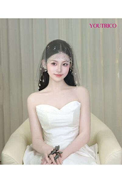 Youtrico Veil-Handmade Crochet Beaded Lace French Face Cover