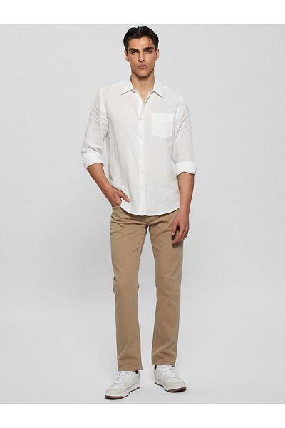 Guess Λευκό απλό ανδρικό πουκάμισο - M2YH44WERX0G011_LS ISLAND LINEN SHI