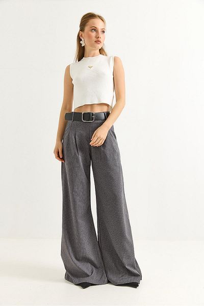 Raneel Kazançlı Alışveriş Linen Blend Palazzo Trousers Smoked