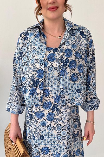 MaziButik Set rochie cămașă cu model albastru