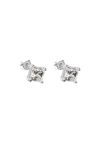 ohmygod jewelry Silver Earrings with White Stone and Zirconia Crystals - Square