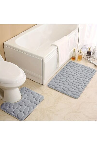 Choice 2-piece set Light Grey 2PC embossed stone pattern toilet mat door mats...
