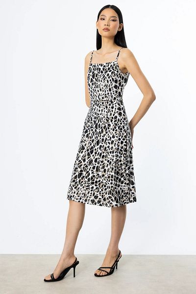 Ekol Women's Patterned Dress with Rope Strap 4284 Black