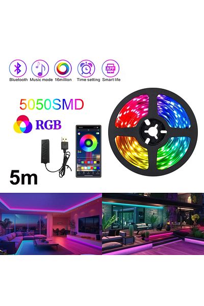 Choice 5M USB Flexible 5050 RGB LED Strip Lights Tape APP Control Color Changing for Room Decoration TV Bac