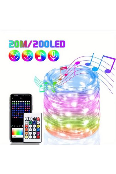 Choice 20m LED Light String WS2812B LED String Light Smart Bluetooth Remote Control RGBIC Fairy Lamp USB Wa