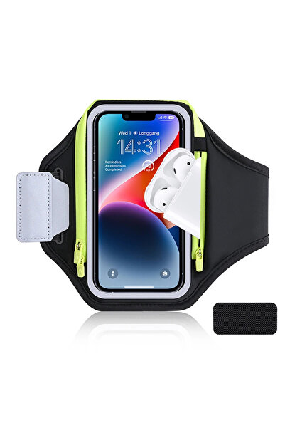 Choice حقيبة ذراع اللياقة البدنية باللون الأسود مع سحاب وسماعات رأس للهاتف ال...