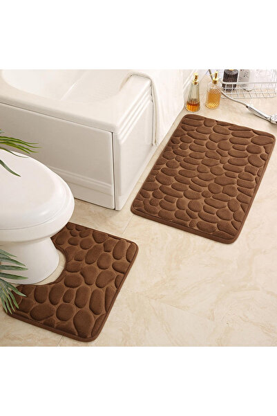 Choice طقم مكون من قطعتين من سجادات الحمام ذات النمط الحجري المنقوش باللون ال...