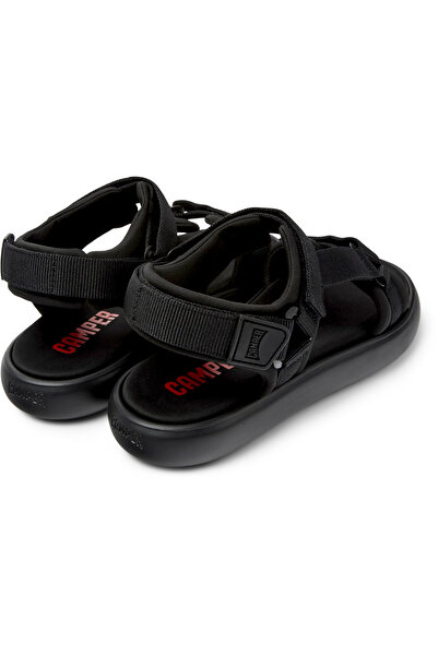 CAMPER Men’s Black Hook And Loop Strap Sandals with Breathable, Soft Sole Comfort Pelotas Flota