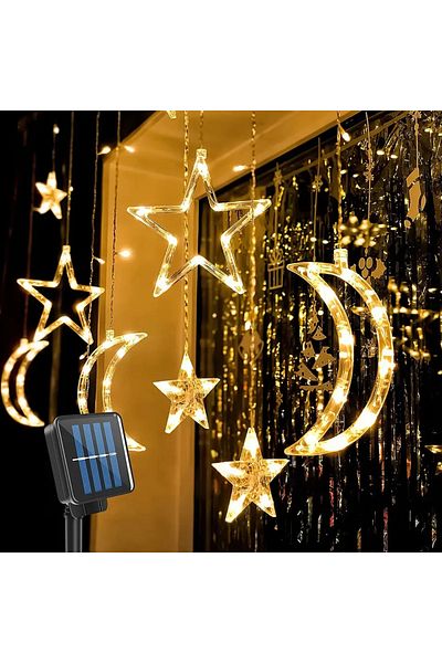 Choice Solar Power Moon Star Lamp LED Solar Fairy Curtain Light Outdoor 8-Mode Waterproof Timer Remote Cont