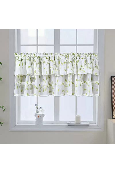 Choice Rod Pocket 1 Panel W150xH50cm green Green Leaf Embroidered Short Curtains Sheer Half Window Panel Ga