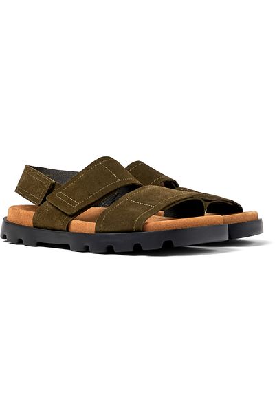 CAMPER Men's Green Adjustable Hook And Loop Sandals Thick Sole Comfortable Design Genuine Leather Brutus