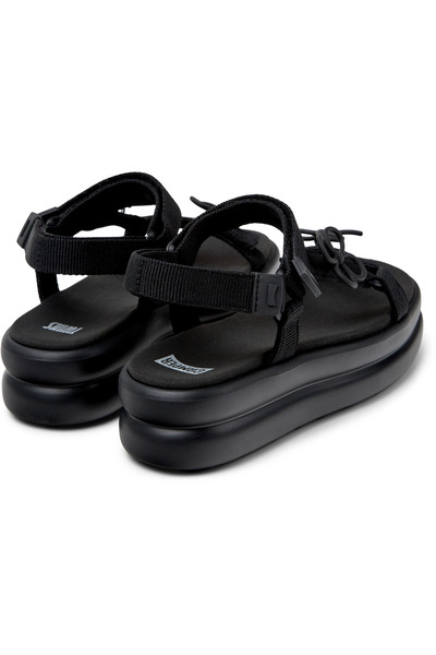 CAMPER Women’s Black Hook-And-Loop Strap Sandals With Flower Buckle & Comfy Thick Sole - Twins