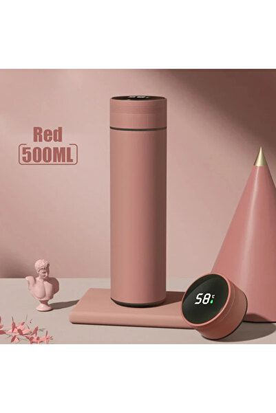 Choice كوب حراري أحمر سعة 500 مل مع شاشة عرض درجة الحرارة وزجاجة حرارية مقسمة...
