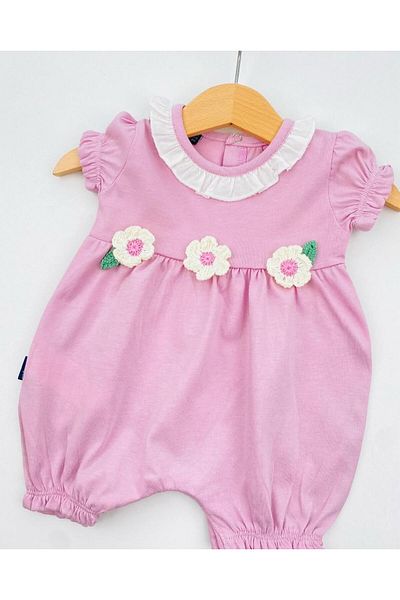 Miniword Baby Romper with Mesh Flower Accessories and Snap Fasteners at the Bottom