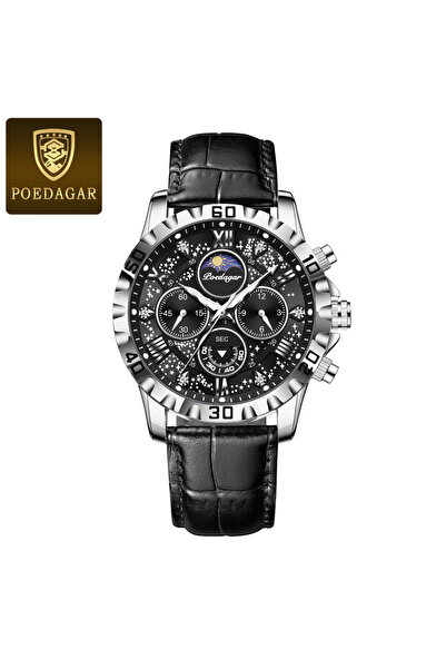 Choice ساعة يد عسكرية للرجال باللون الفضي والأسود مقاومة للماء كرونوغراف مضيئ...