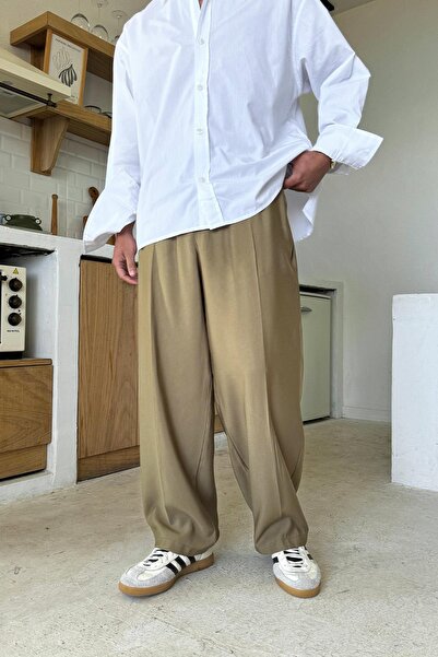 Flaw Wear Udobne kroj elastične široke pantalone sa kaki bojom