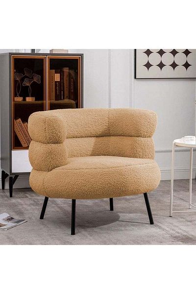 Taimi Elegant Design Boucle Chair, Bedroom, Boucle Chair for Living Room and Office -Brown