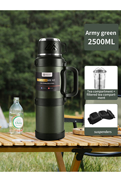 Choice ترمس أخضر كبير سعة 2.5 لتر - قطعة واحدة - ترمس من الفولاذ المقاوم للصد...