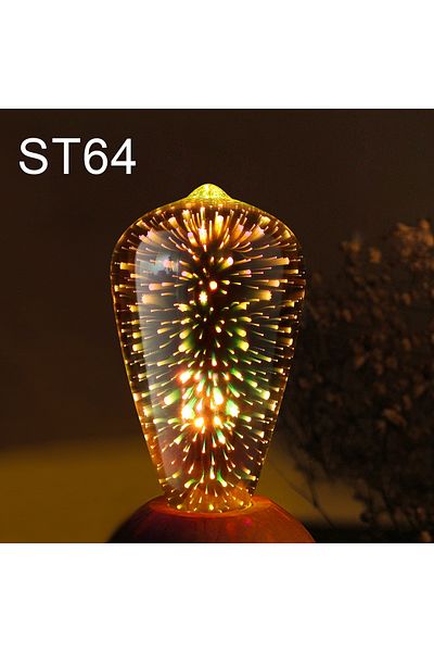 Choice ST64 3D Fireworks Effect Vintage LED Incandescent Bulbs Retro Edison Lamp E27 AC110V-220V Holiday De