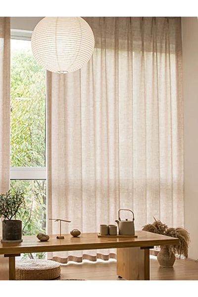 Choice Grommet Top 1pc W150xL250 cm beige New Korean Style Quality Solid Voile Beige Linen Sheer Curtains f