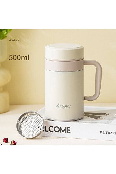 Choice كوب ترمس GIANXI نسائي أبيض 500 مل، لون نقي، سعة كبيرة، سعة كبيرة للشتاء