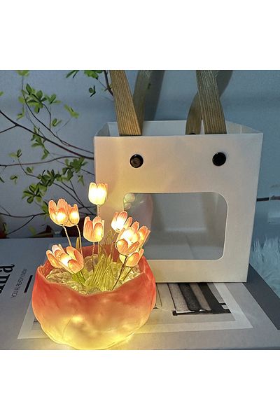 Choice 9 Pcs Flower B style pink LED DIY Handmade Mini Tulip Night Light Materials Cute Home Decor Birthday