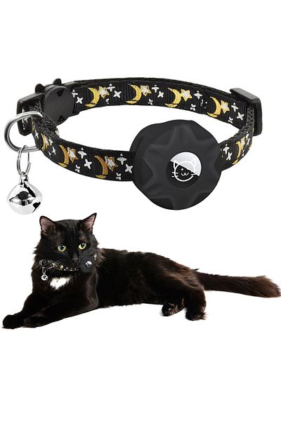 Choice Airtag not included black for Apple Tag Cat Collar, Reflective Kitten Collar with Airtag Case Holder