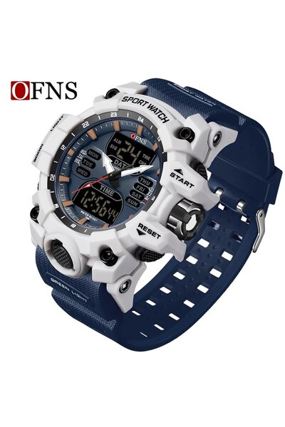 Choice ساعة رجالية S6126 باللون الأبيض والأزرق OFNS ذات شاشة مزدوجة مقاومة لل...