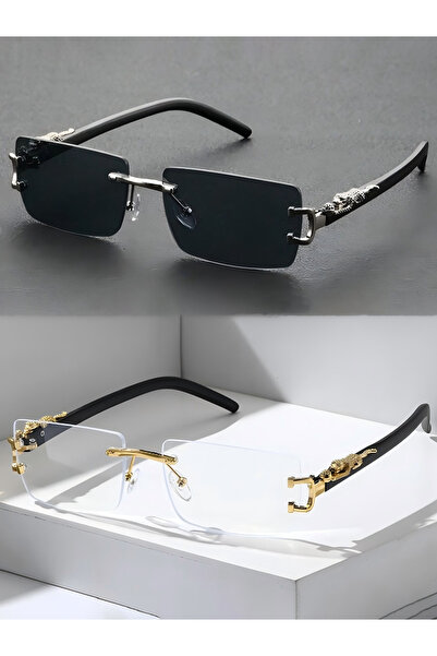 choice2 KH2670-S.G.W 2 PCS Fashionable Trendy Frameless Rectangular Personalized Sunglasses For Daily Life