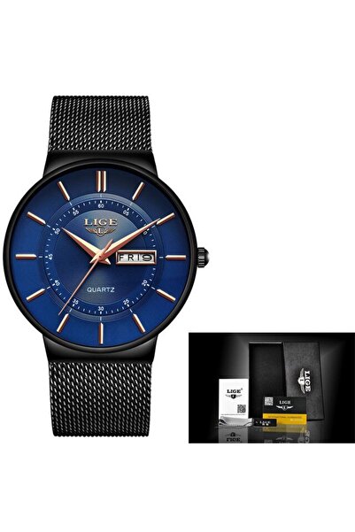 Lige ساعات رجالية فاخرة LIGE 2024 مقاومة للماء باللون الأسود والوردي والأزرق ...