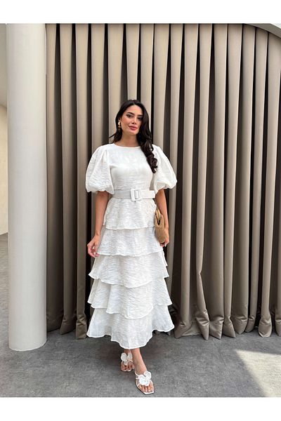 ESRAHELVACI Balloon Sleeve Layered Belted Dress