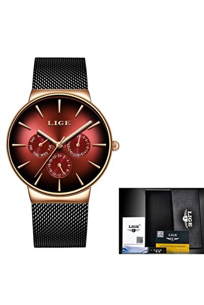 Lige ساعات LIGE الجديدة للرجال باللون الأسود والأحمر، ساعة كوارتز فاخرة من أف...