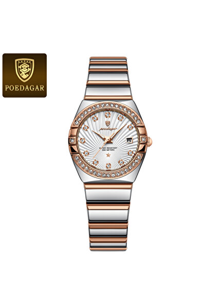 Choice ساعة يد نسائية أنيقة من الذهب الوردي والأبيض مقاومة للماء ومضيئة وتاريخ من الفولاذ المقاوم للصدأ 302 للسيدات
