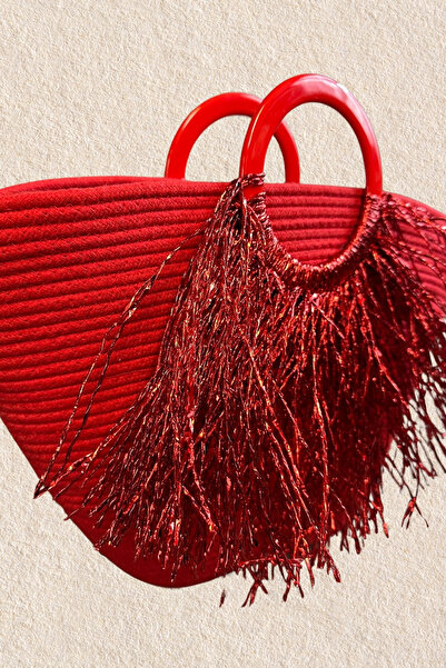 Uretti - Ayşe 4723 3884 Handmade Tress Rope Round Handle Metallic Rope Tassel Detailed Beach Bag -