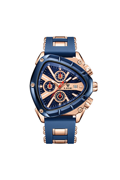 Lige ساعة LIGE أصلية فاخرة للرجال باللون الذهبي الوردي والأزرق مقاومة للماء و...
