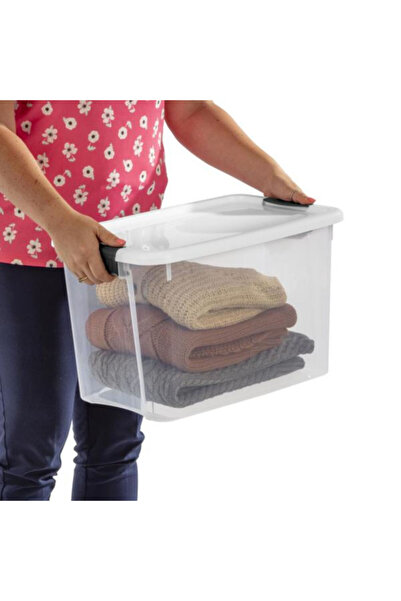 Sterilite Stackable Ultra Latch Rectangular Space Saving Storage Box 28 Liter