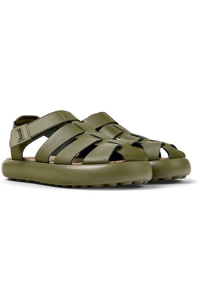 CAMPER Men's Green Leather Fisherman Design Sandals with Hook And Loop Strap and Cork Sole Pelotas Flota