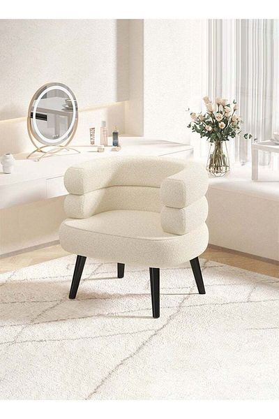 Taimi Elegant Design Boucle Chair, Bedroom, Boucle Chair for Living Room and Office - White
