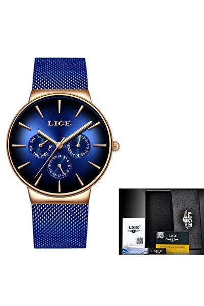 Lige ساعات LIGE الرجالية الجديدة ذات اللون الوردي الذهبي والأزرق، ساعة كوارتز...