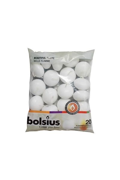 Bolsius Lumânări Plutitoare, Lumânări Plutitoare cu Apă 30/45 Mm 20 ​​Bucăți, 4,5h - Alb