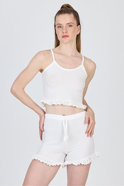 Rays Set pantaloni scurți cu volane cu curea albă 0703