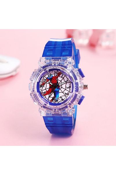 Miniso 4 Disney Spiderman Anime Figure Luminous Watch Cartoon Toys Avengers Frozen Children's Student Sili.