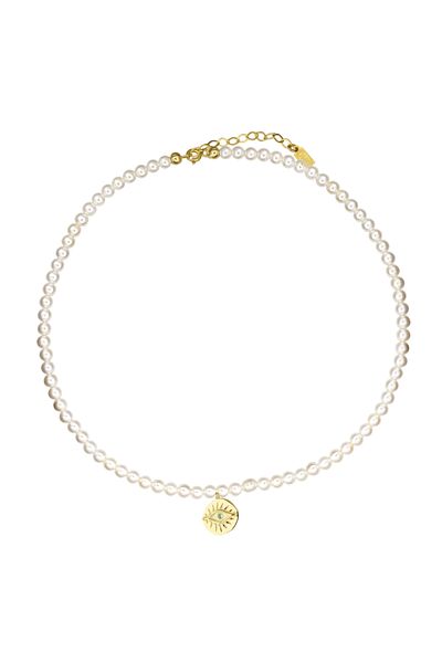ohmygod jewelry Colier cu perle albe 3 mm si pandantiv - Greek Island