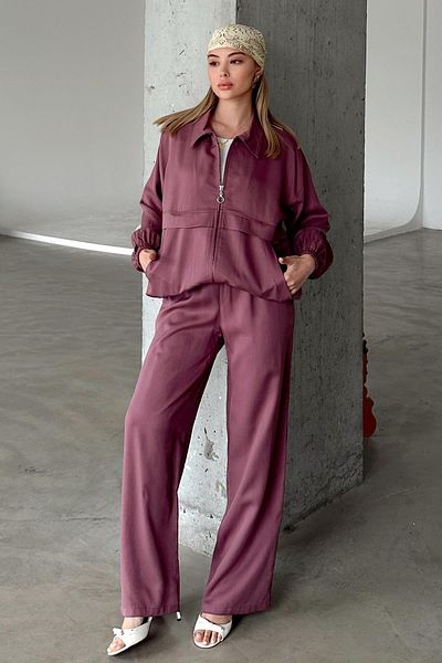 Olcay Zipper Detailed Double Liyosell Suit Gül 9349-Tk